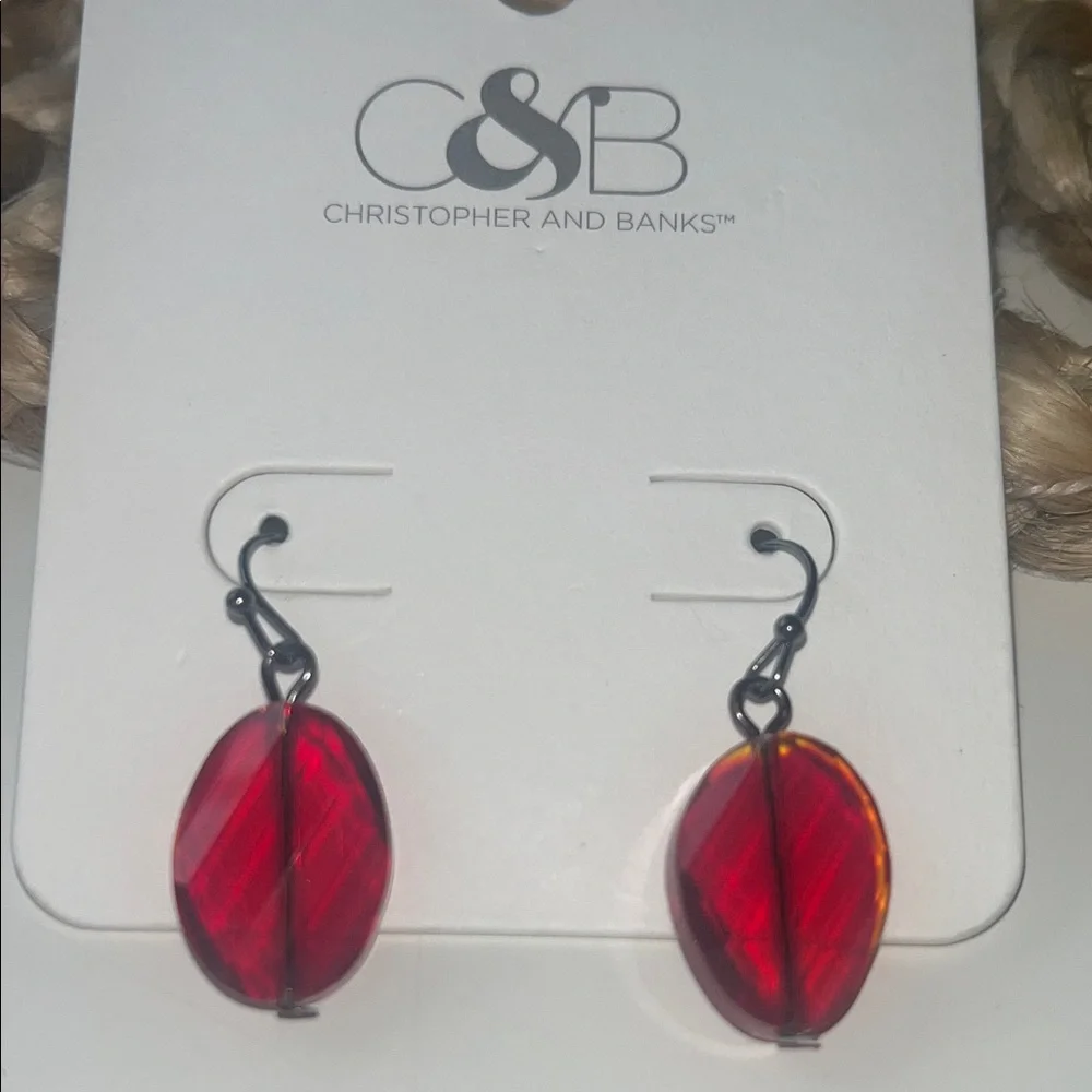 Christopher & Banks Red Bead Faceted Drop Earrings #boho #indie